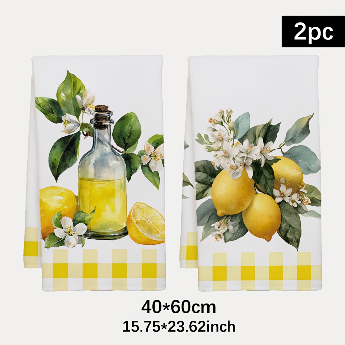 Home Cooking Is The Best - 2pcs, lemon floral pattern kitchen towel,