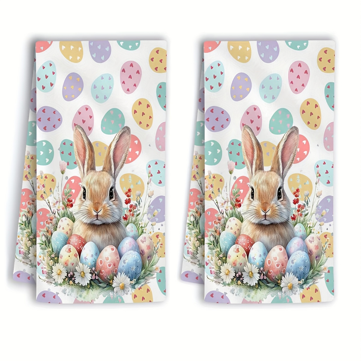 Home Cooking Is The Best - 2Pcs, Easter-Themed Kitchen Towels with Colorful