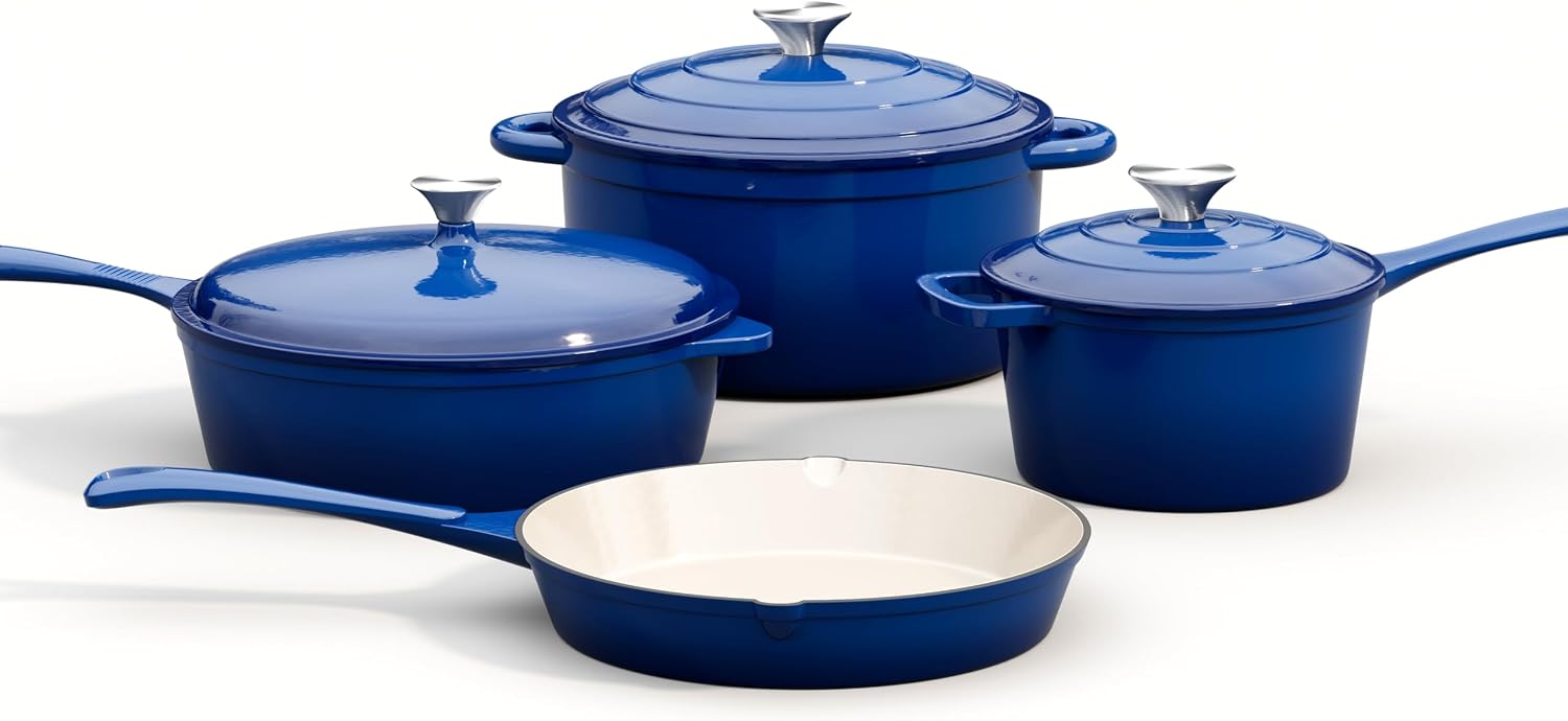 Dutch Oven Enamel - 7 Piece Enameled Cast Iron Cookware