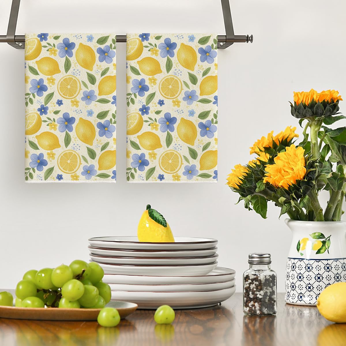 2Pcs, Blue Flower Lemon Kitche - огляд і ціна Home Cooking Is The Best
