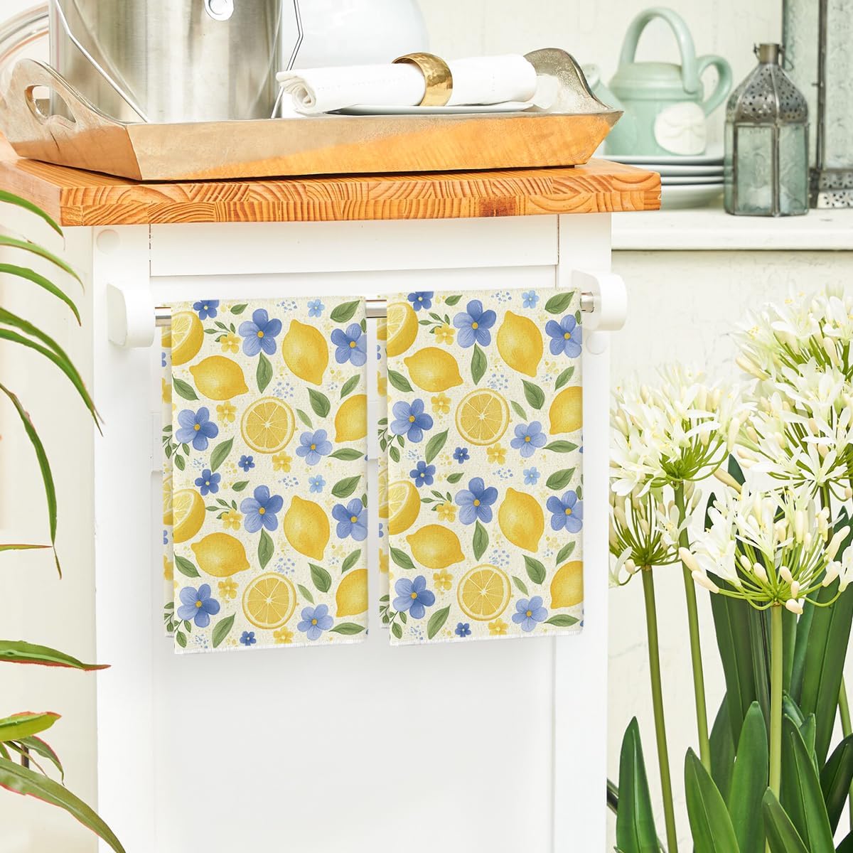 2Pcs, Blue Flower Lemon Kitche - огляд і ціна Home Cooking Is The Best