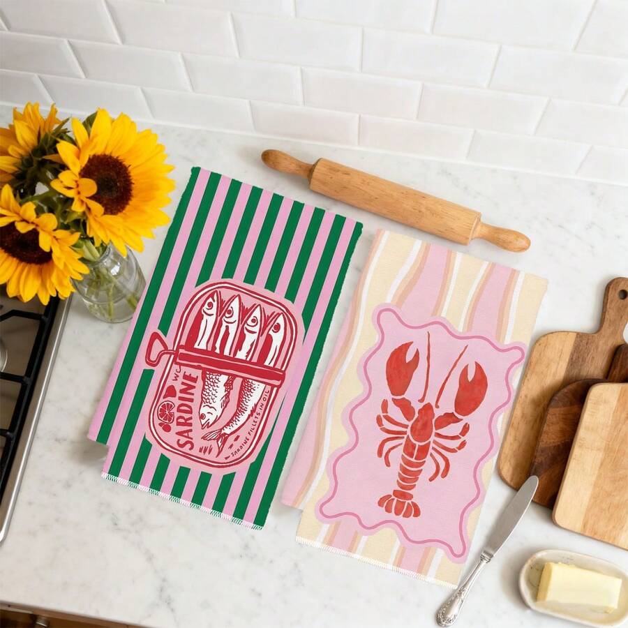2Pcs, Pink and Green Striped S - огляд і ціна Home Cooking Is The Best