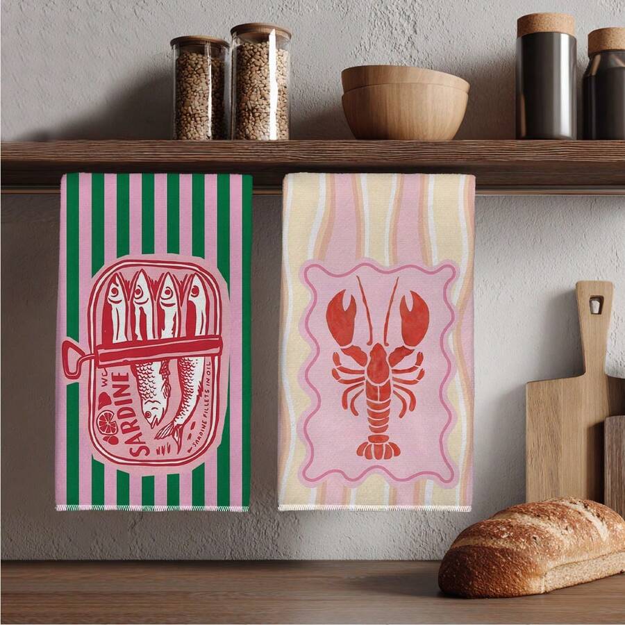 2Pcs, Pink and Green Striped S - огляд і ціна Home Cooking Is The Best
